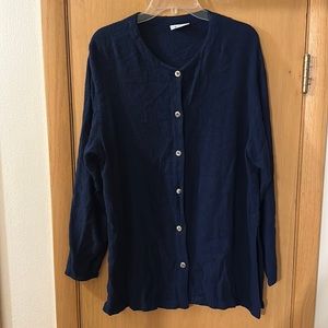 Cut Loose Women’s Lagenlook Button Down Sweater Rayon Flax Navy Size Small